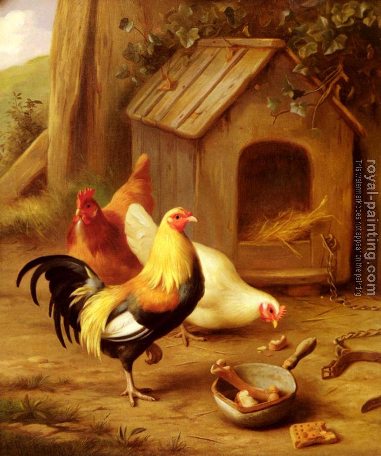 Edgar Hunt : Chickens Feeding
